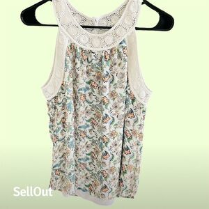 Pale Sky Women's Sleeveless Halter Blouse Floral Crochet Lace S